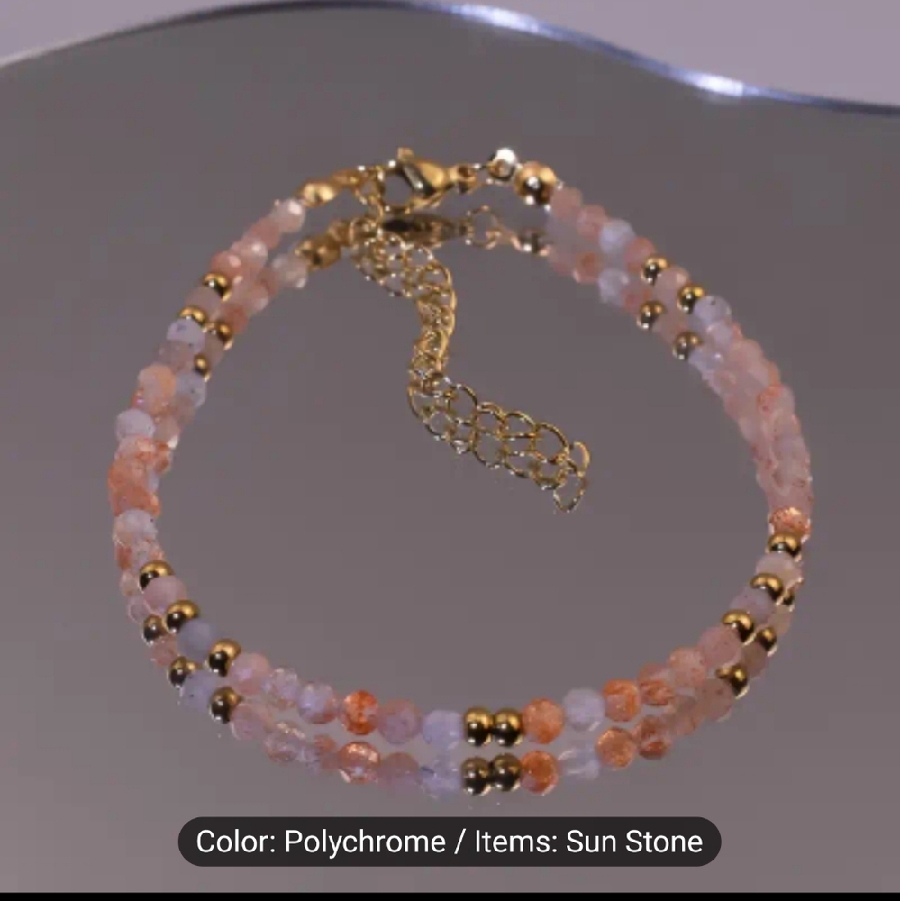🧡💛NEW🧡💛 PRETTY!! Genuine Sunstone and GOLD Polychrome Stone Beaded Bracelet